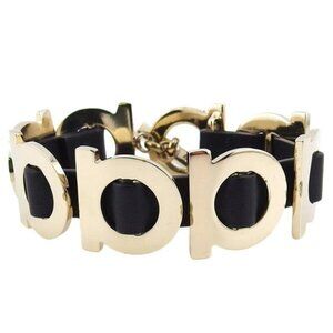 Salvatore Ferragamo bangle Gancini leather x gold hardware Authentic Used